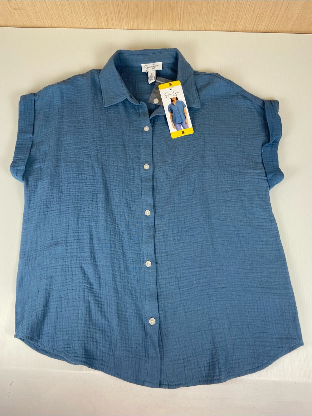 Jessica Simpson Blue Cotton Gauze Button Front Blouse NWT S